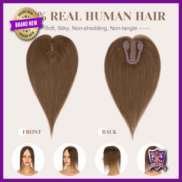 Real Human Hair Topper 10 Inch 150% Density Silk Base Clip In main image 5